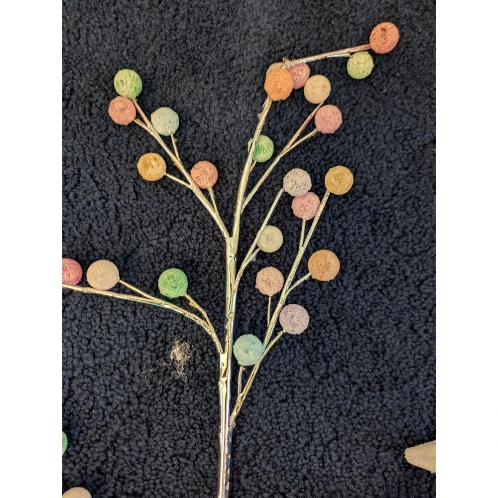 Set of 7 Pastel Sugared Berry and‎ Cone Floral Picks Silver Stems Easter Decor